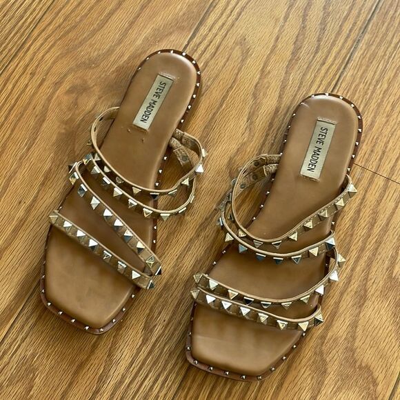 Steve Madden Studded Tan Leather Skyler Sandals 8.5 - Picture 2 of 5
